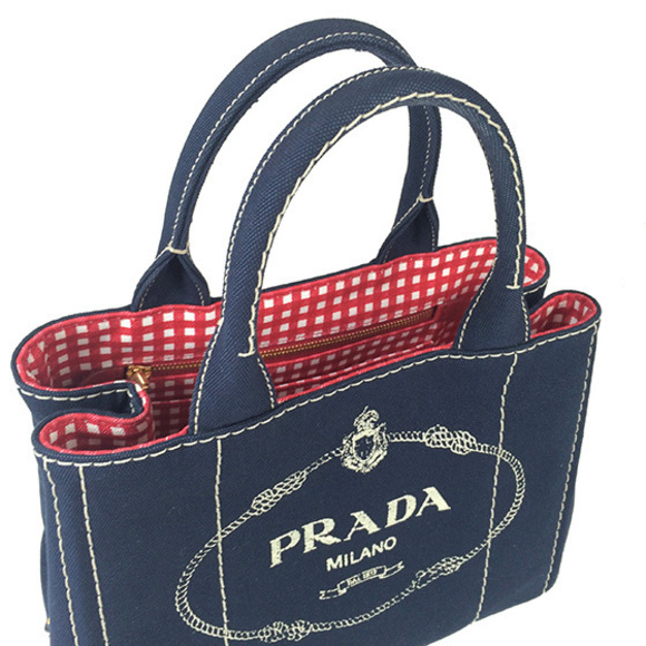 Prada Tote Bag Canapa Canvas 2way Navy Diagonal Shoulder - Picture 5 of 7